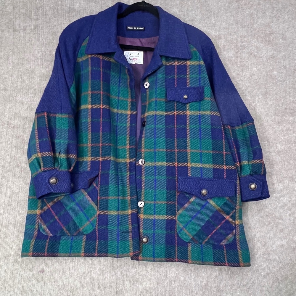 Vintage Avoca Ireland Wool Plaid Coat Jacket Oversized Drop Shoulder XL Ireland